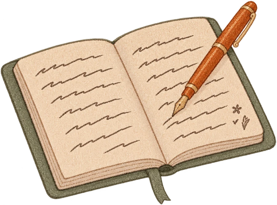 An open notebook with a fountain pen